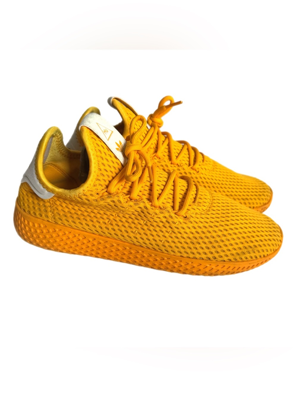 Adidas Pharrell Williams Hu Tennis Shoes Sneakers M7 W8 Yellow Gold Solid Mesh